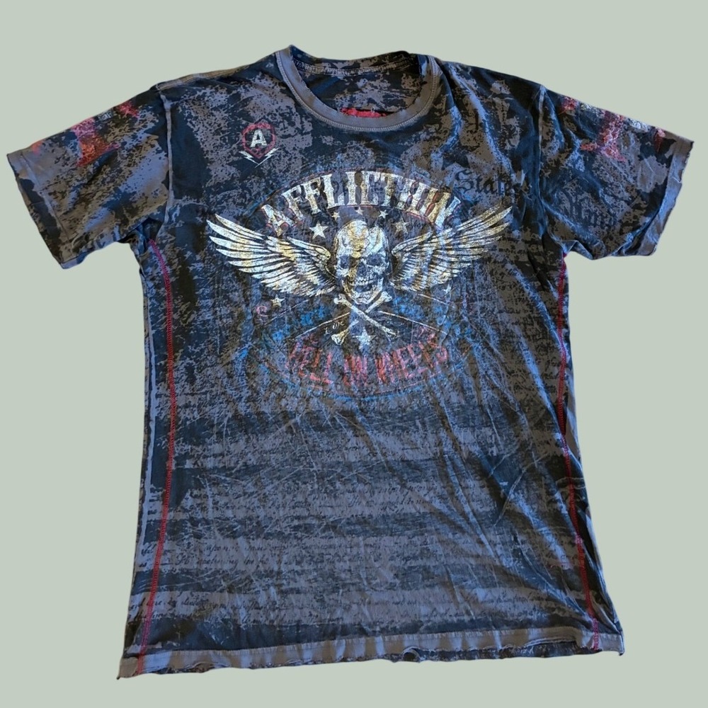 Affliction Hell on Wheels Skull Graphic T-Shirt XXL Distressed Y2K MMA Biker